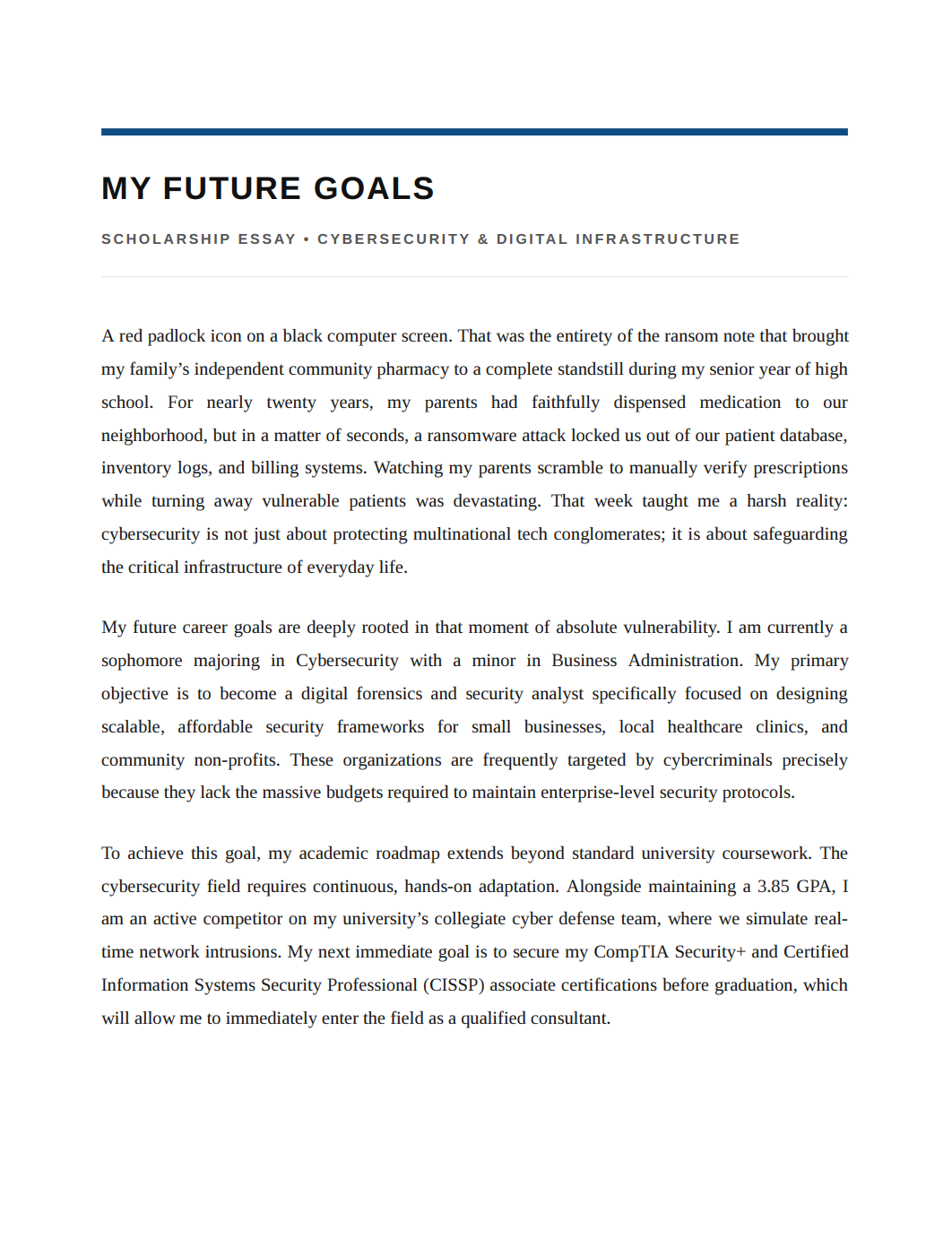 My Future Goals Scholarship Essay - Free AI Scholarship Essay Generator, 50+ Real Scholarship Essay Examples