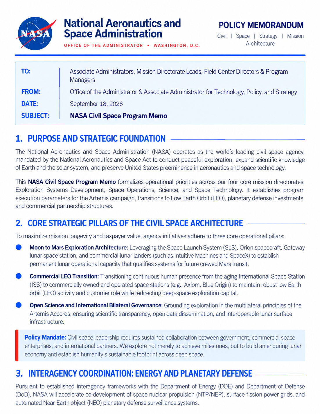 NASA Civil Space Programs Memo - Free AI Memo Generator, 50+ Real Memo Examples