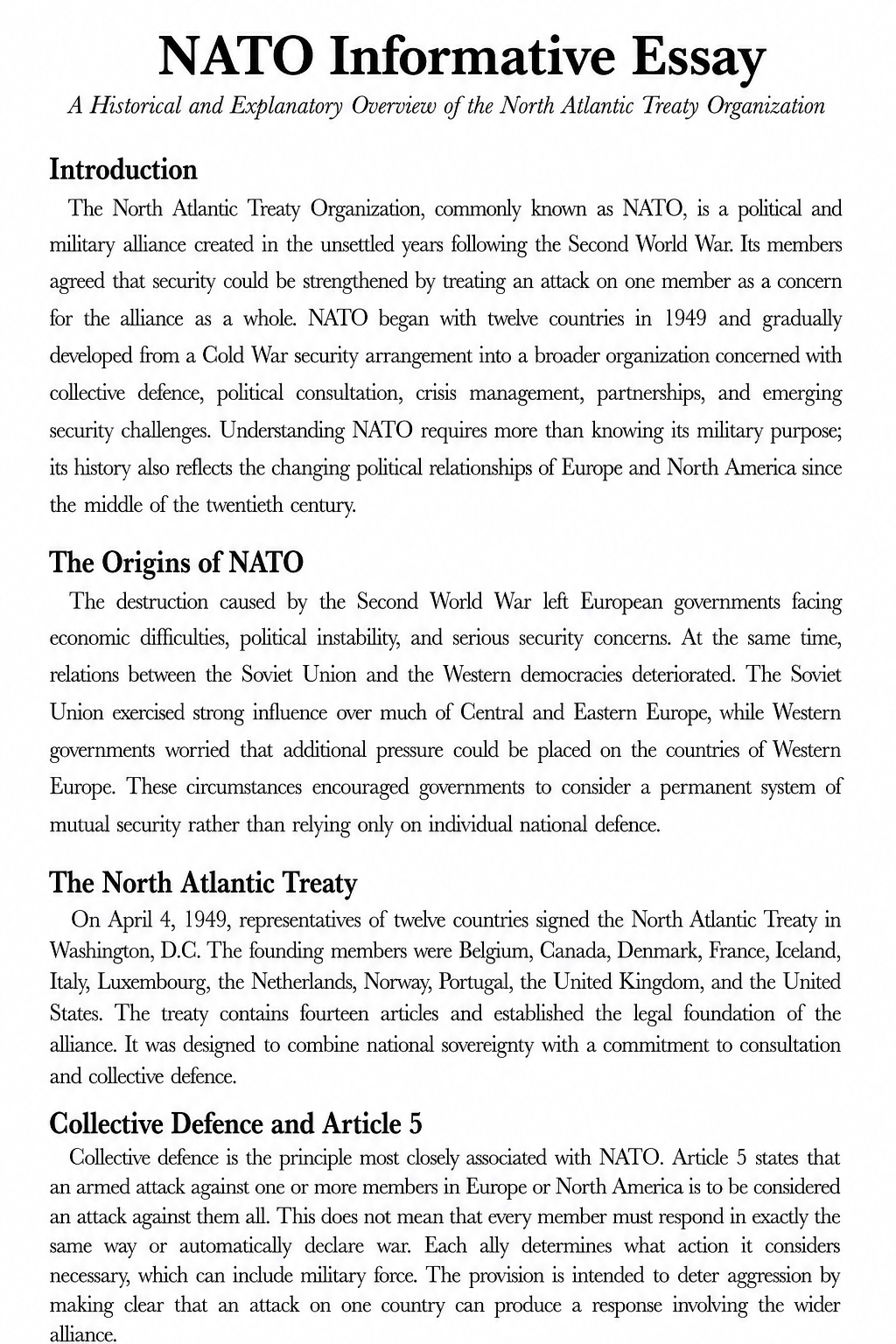 NATO Informative Essay - Free AI Informative Essay Generator, 50+ Real Informative Essay Examples