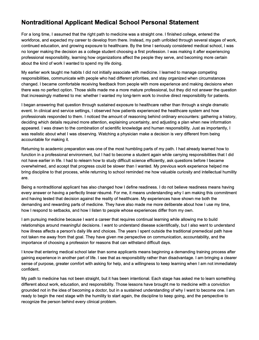 Nontraditional Applicant Medical School Personal Statement - Free AI Medical School Personal Statement Generator, 50+ Real Medical School Personal Statement Examples