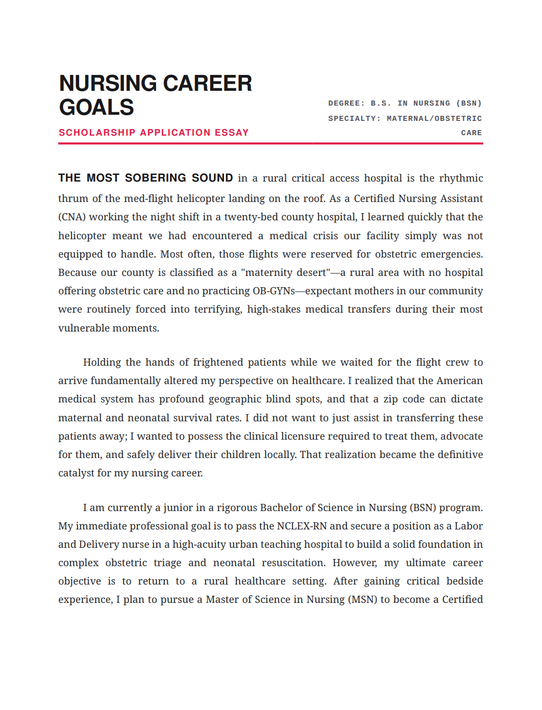 Nursing Career Goals Scholarship Essay - Free AI Scholarship Essay Generator, 50+ Real Scholarship Essay Examples