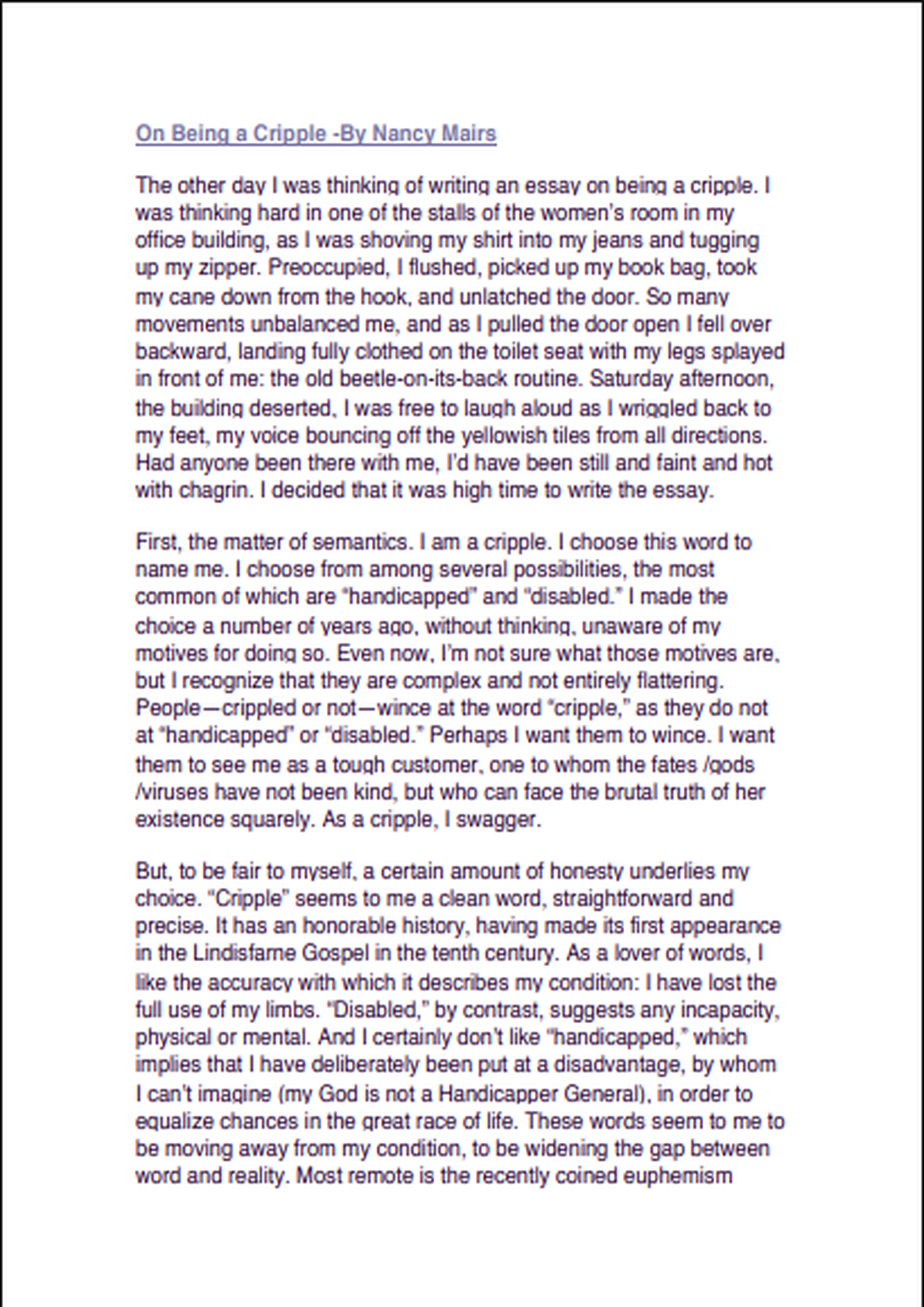 On Being a Cripple Essay - Free AI Essay Generator, 50+ Real Essay Examples