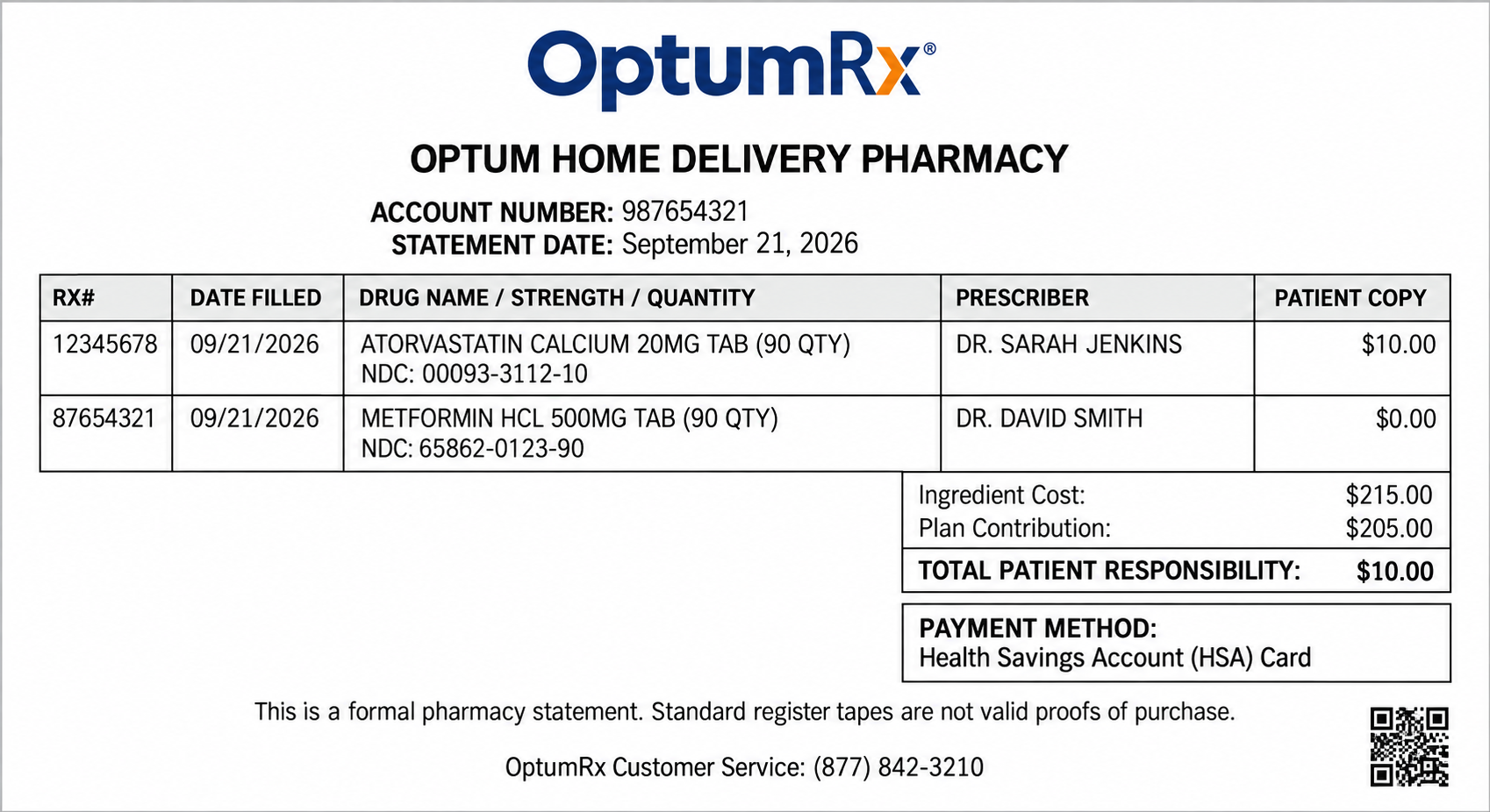 OptumRx Prescription Pharmacy Receipt - Free AI Receipt Generator, 50+ Real Receipt Examples
