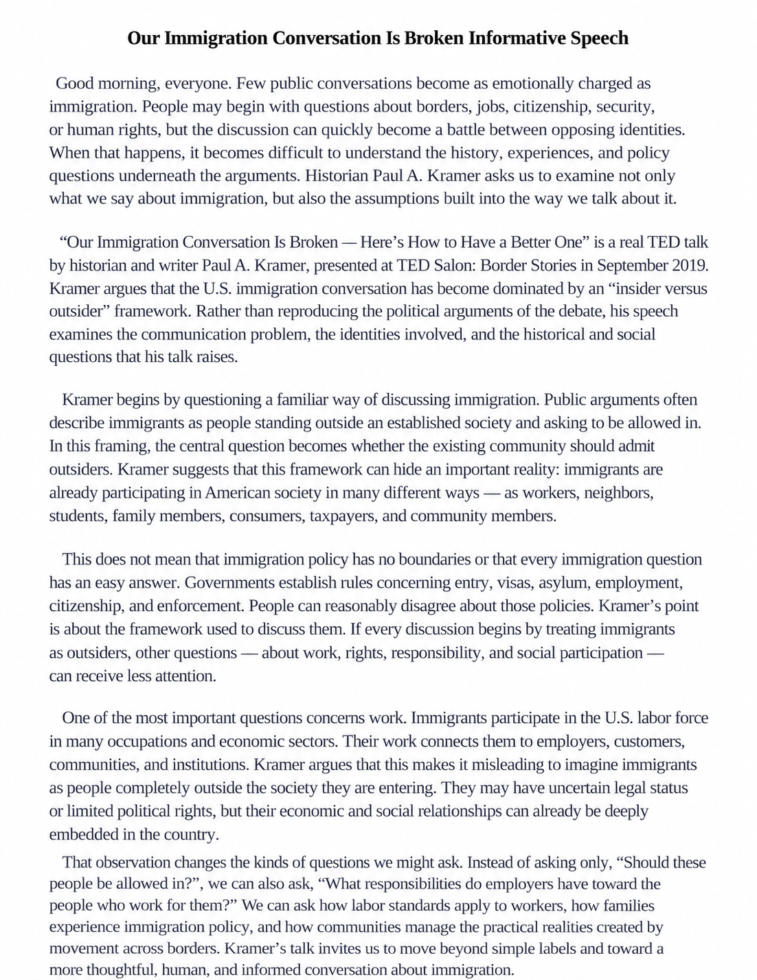 Our Immigration Conversation Is Broken Informative Speech - Free AI Informative Speech Generator, 50+ Real Informative Speech Examples