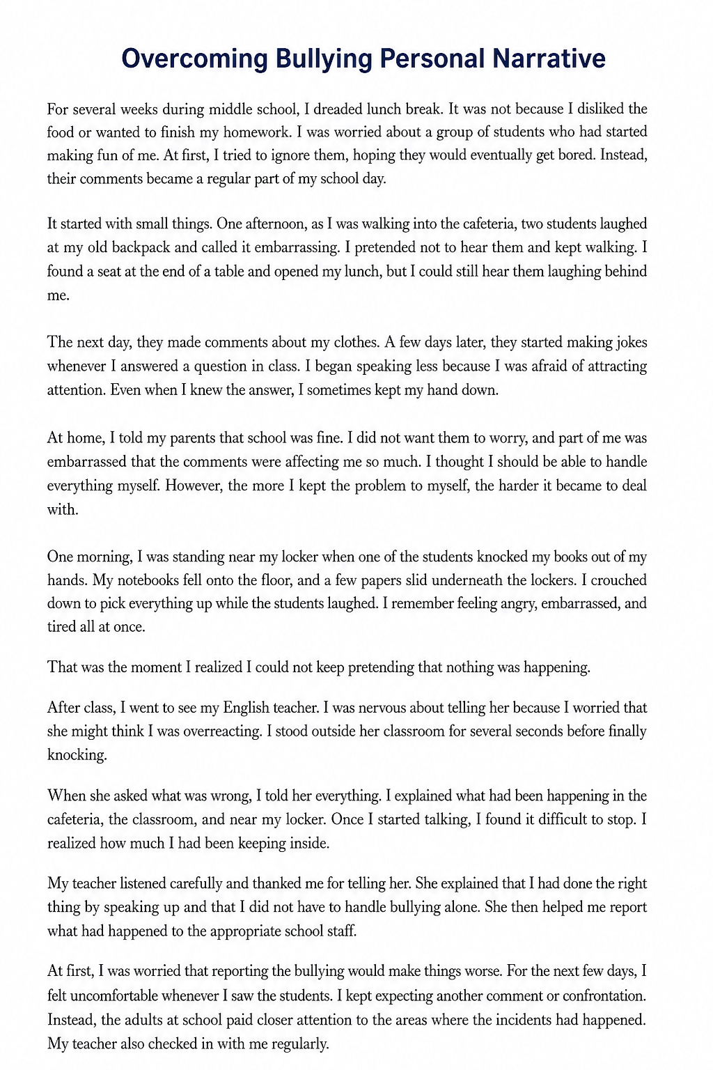Overcoming Bullying Personal Narrative - Free AI Personal Narrative Generator, 50+ Real Personal Narrative Examples