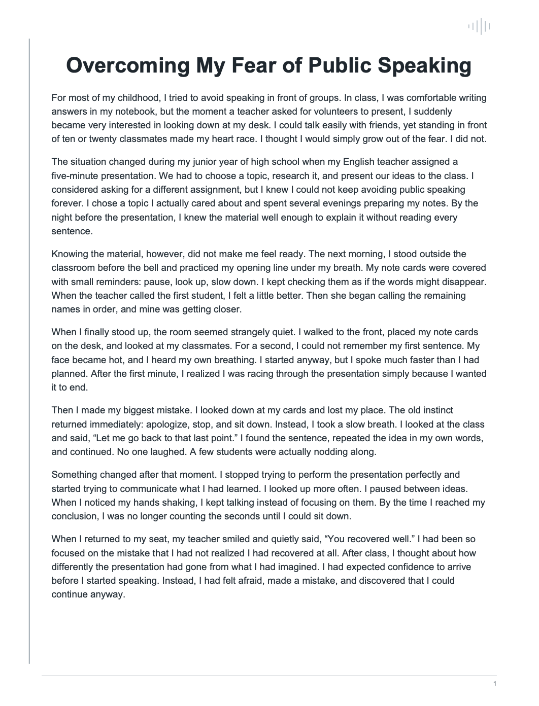 Overcoming My Fear of Public Speaking Narrative Essay - Free AI Narrative Essay Generator, 50+ Real Narrative Essay Examples