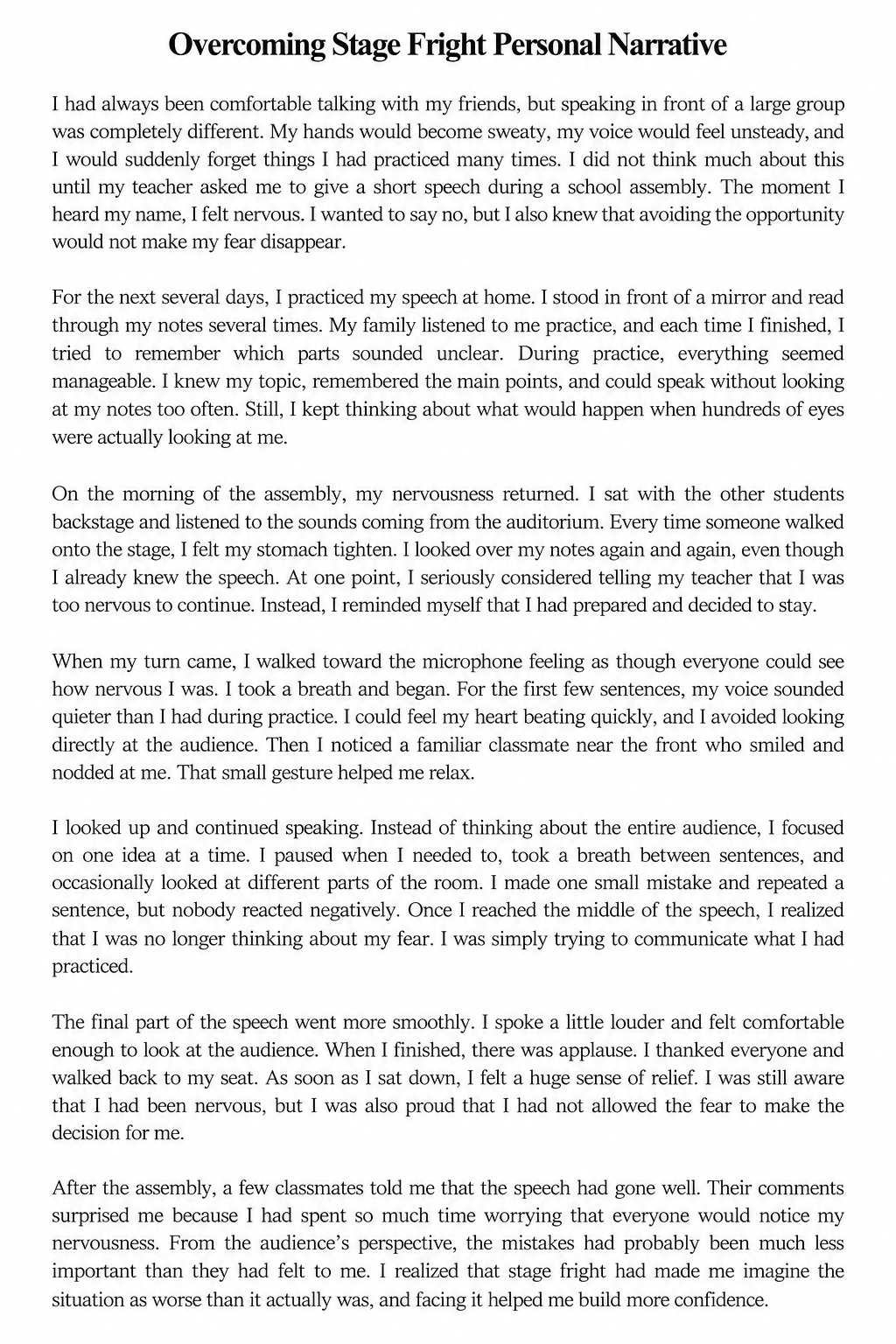 Overcoming Stage Fright Personal Narrative - Free AI Personal Narrative Generator, 50+ Real Personal Narrative Examples