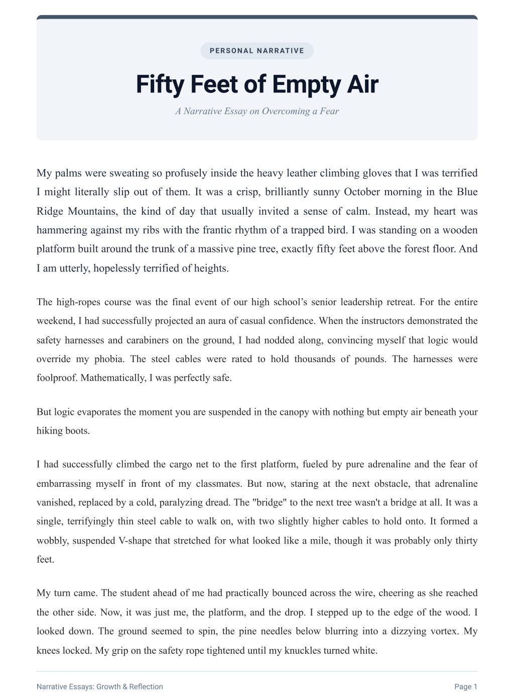 Overcoming a Fear Narrative Essay - Free AI Narrative Essay Generator, 50+ Real Narrative Essay Examples