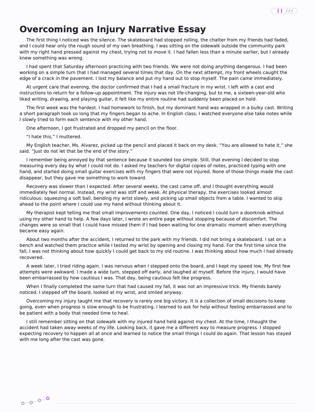 Overcoming an Injury Narrative Essay - Free AI Narrative Essay Generator, 50+ Real Narrative Essay Examples