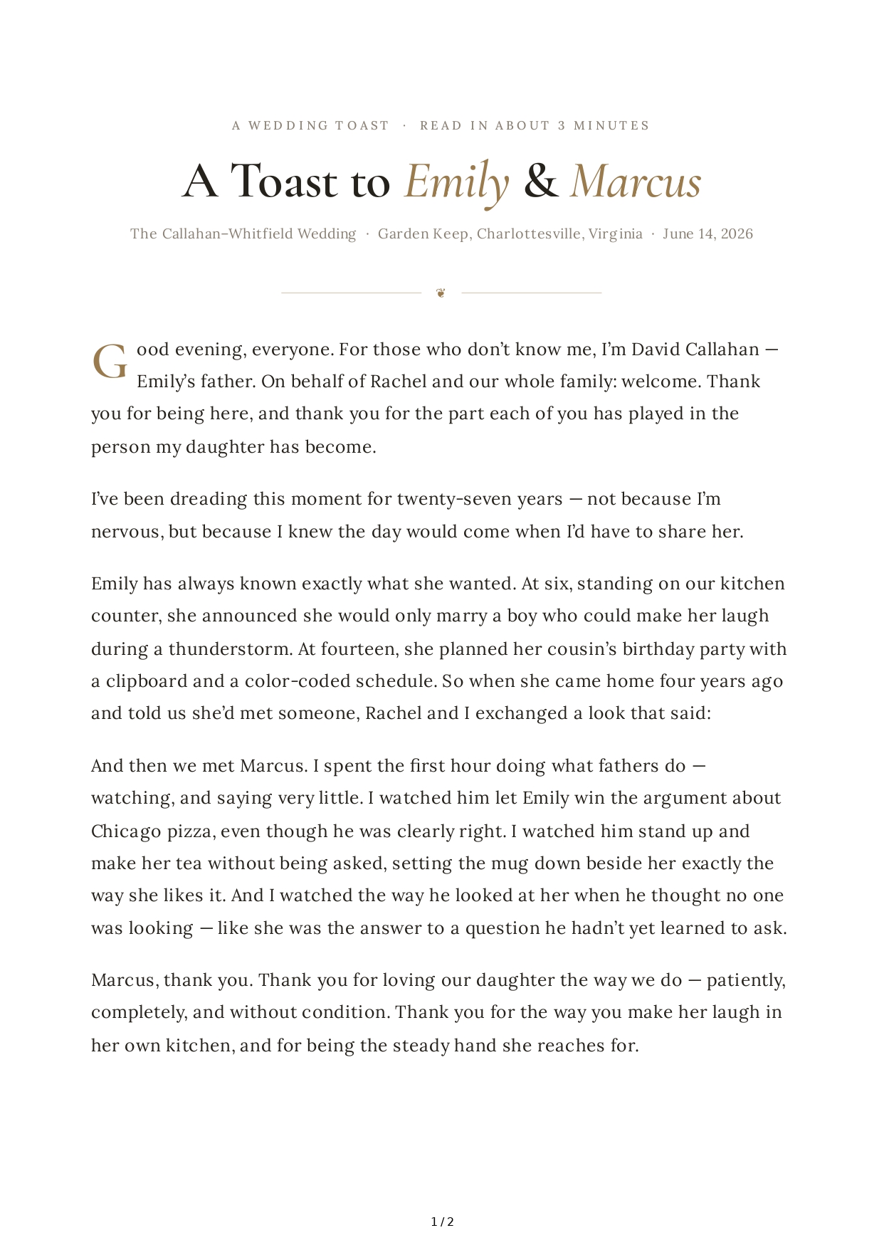 Parent of the Bride Wedding Toast - Free AI Wedding Toast Generator, 50+ Real Wedding Toast Examples