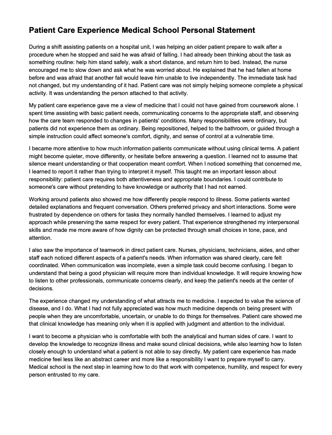Patient Care Experience Medical School Personal Statement - Free AI Medical School Personal Statement Generator, 50+ Real Medical School Personal Statement Examples