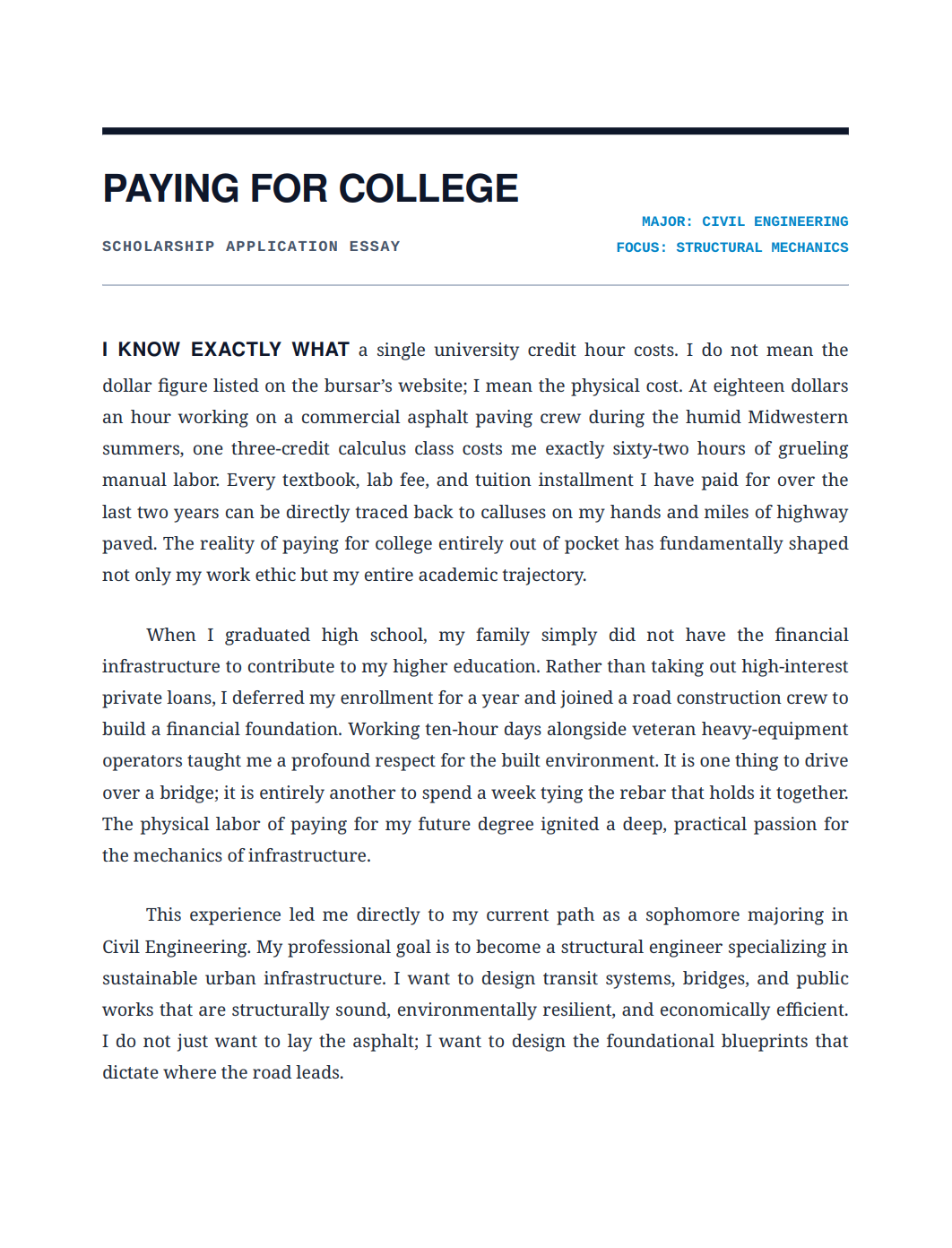 Paying for College Scholarship Essay - Free AI Scholarship Essay Generator, 50+ Real Scholarship Essay Examples