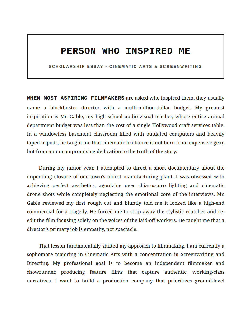 Person Who Inspired Me Scholarship Essay - Free AI Scholarship Essay Generator, 50+ Real Scholarship Essay Examples