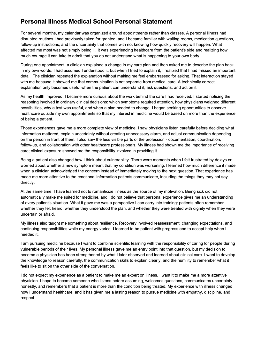 Personal Illness Medical School Personal Statement - Free AI Medical School Personal Statement Generator, 50+ Real Medical School Personal Statement Examples