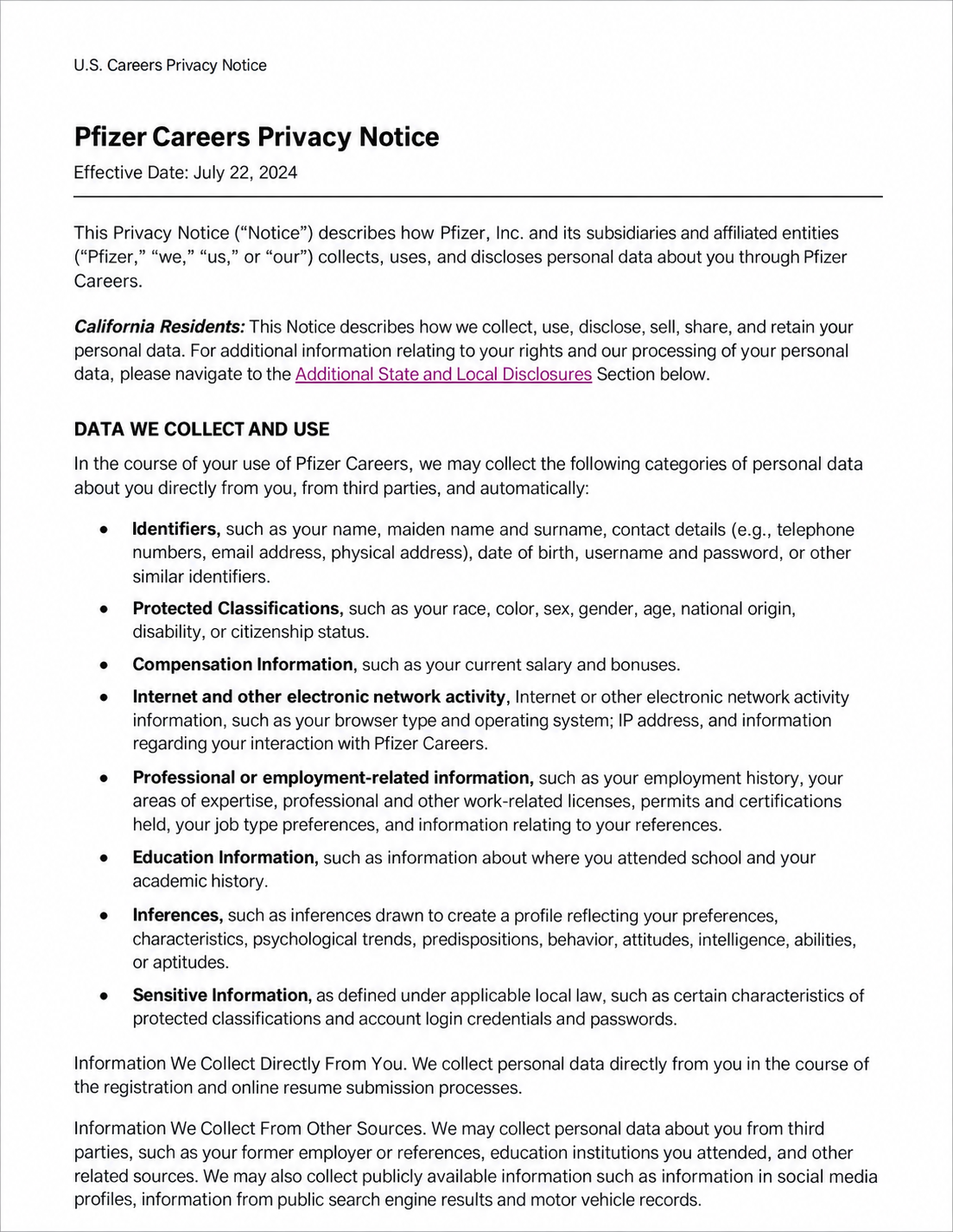Pfizer Career Applicant Privacy Notice - Free AI Notice Generator, 50+ Real Notice Examples