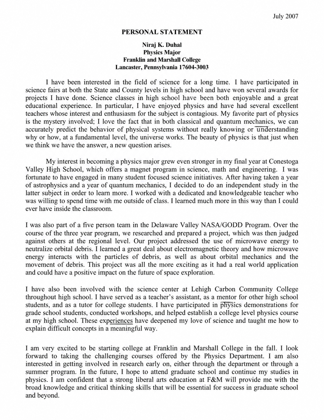Physics Personal Statement - Free AI Statement Generator, 50+ Real Statement Examples
