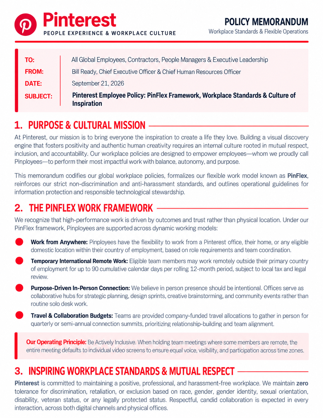 Pinterest Employee Policy Memo - Free AI Memo Generator, 50+ Real Memo Examples