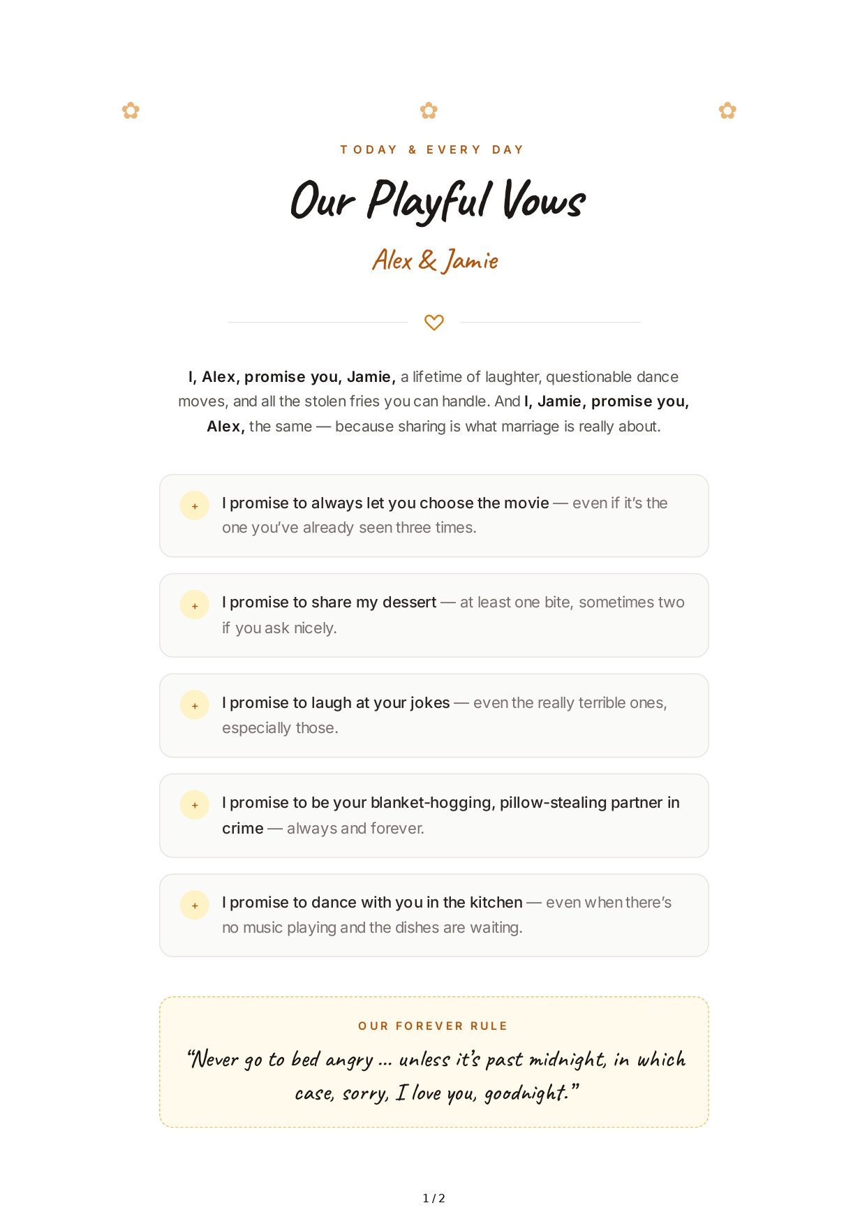 Playful Wedding Vows - Free AI Wedding Vows Generator, 50+ Real Wedding Vows Examples