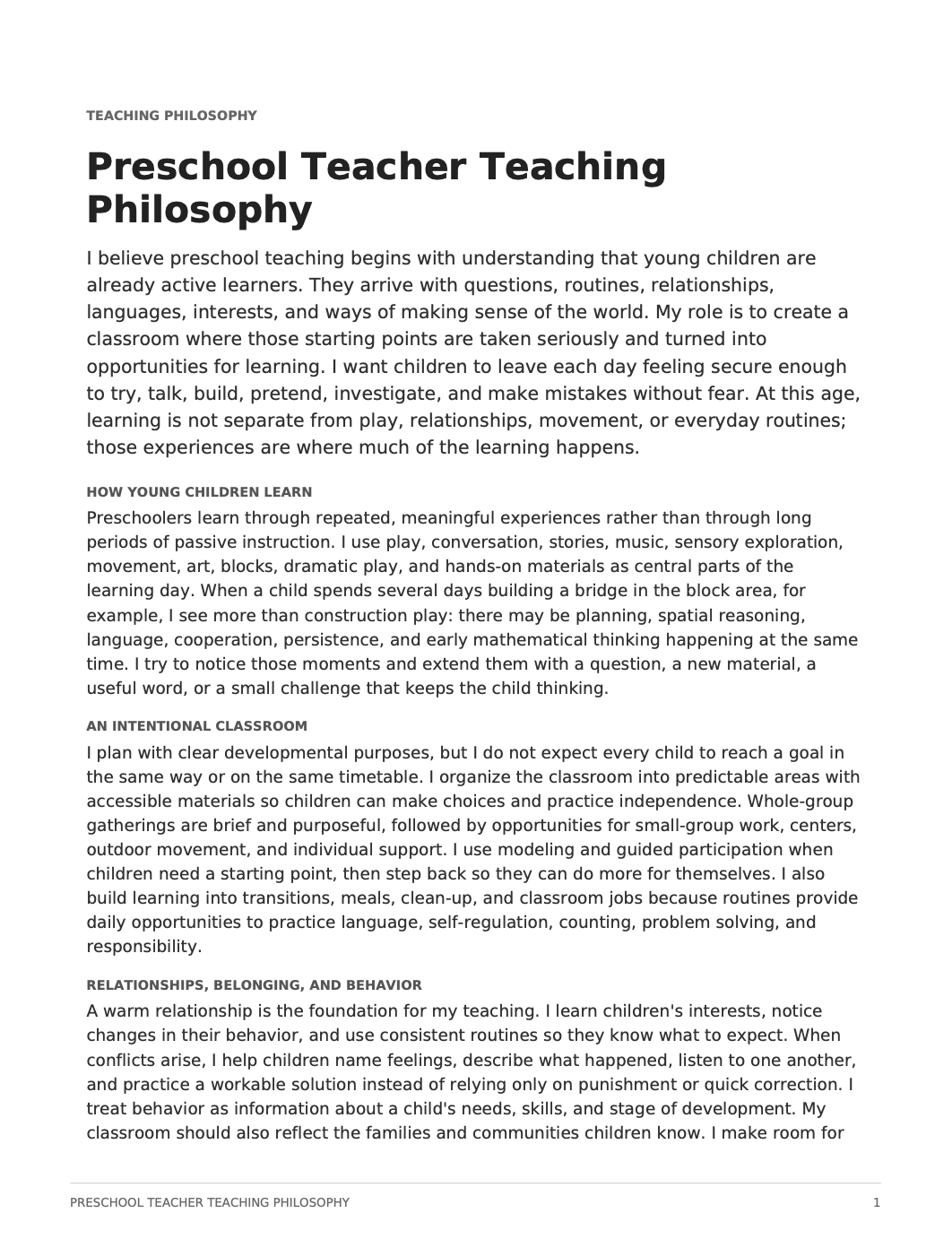 Preschool Teacher Teaching Philosophy - Free AI Teaching Philosophy Generator, 50+ Real Teaching Philosophy Examples