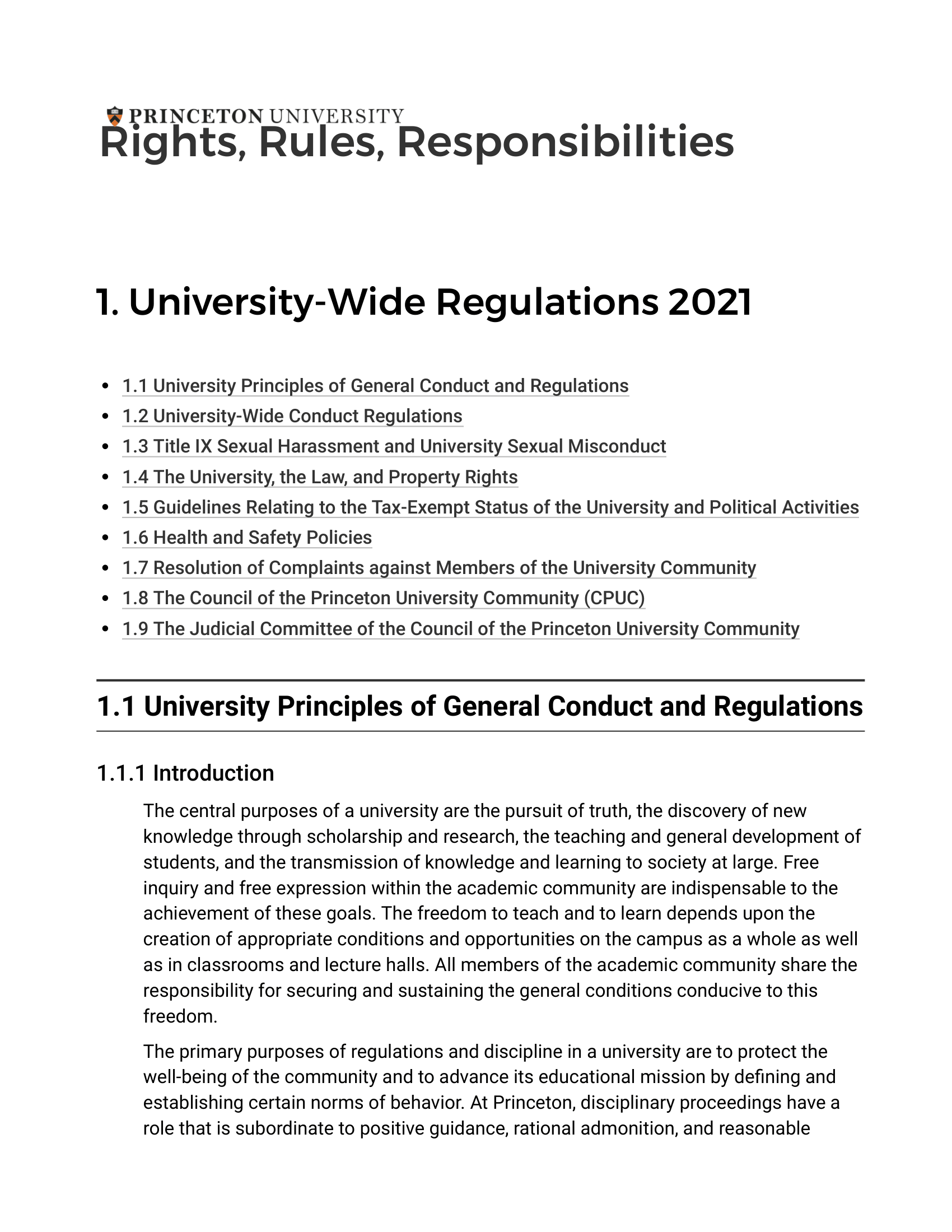 Princeton University’s Rights, Rules, Responsibilities Guide - Free AI Guide Generator, 50+ Real Guide Examples