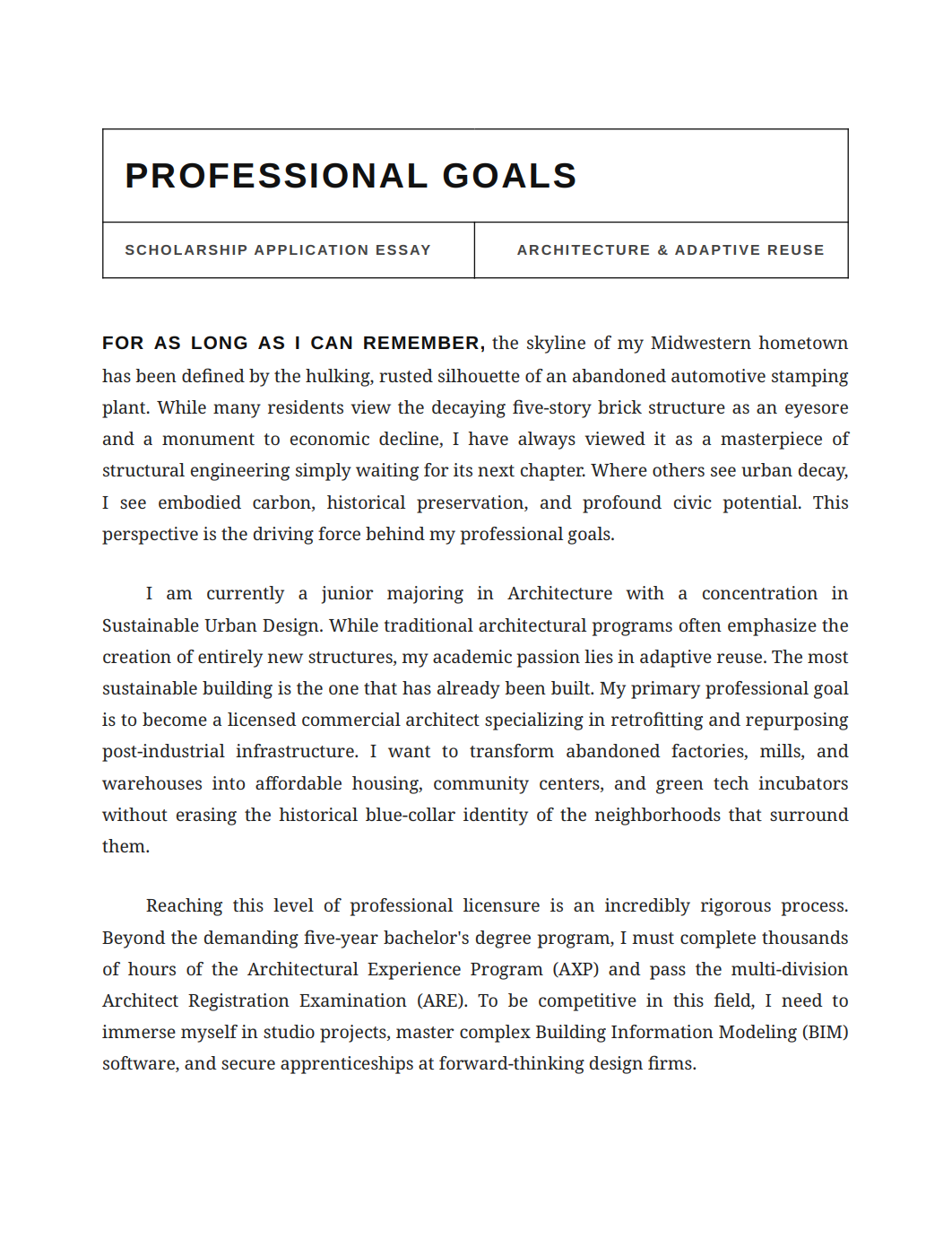 Professional Goals Scholarship Essay - Free AI Scholarship Essay Generator, 50+ Real Scholarship Essay Examples