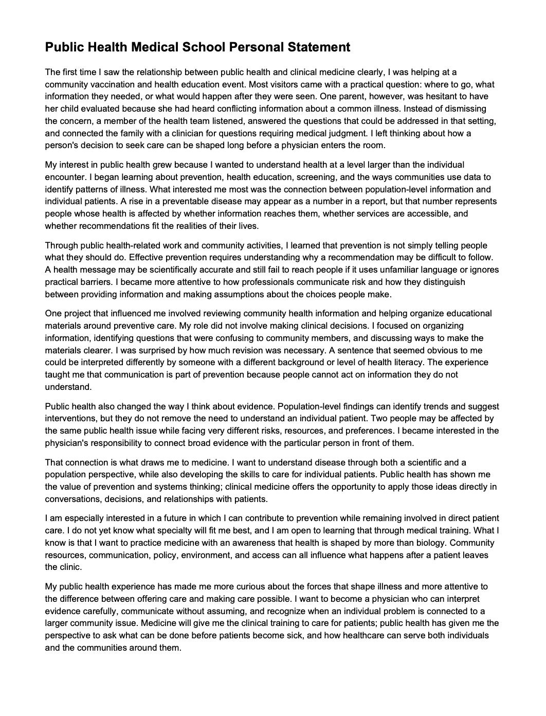 Public Health Medical School Personal Statement - Free AI Medical School Personal Statement Generator, 50+ Real Medical School Personal Statement Examples