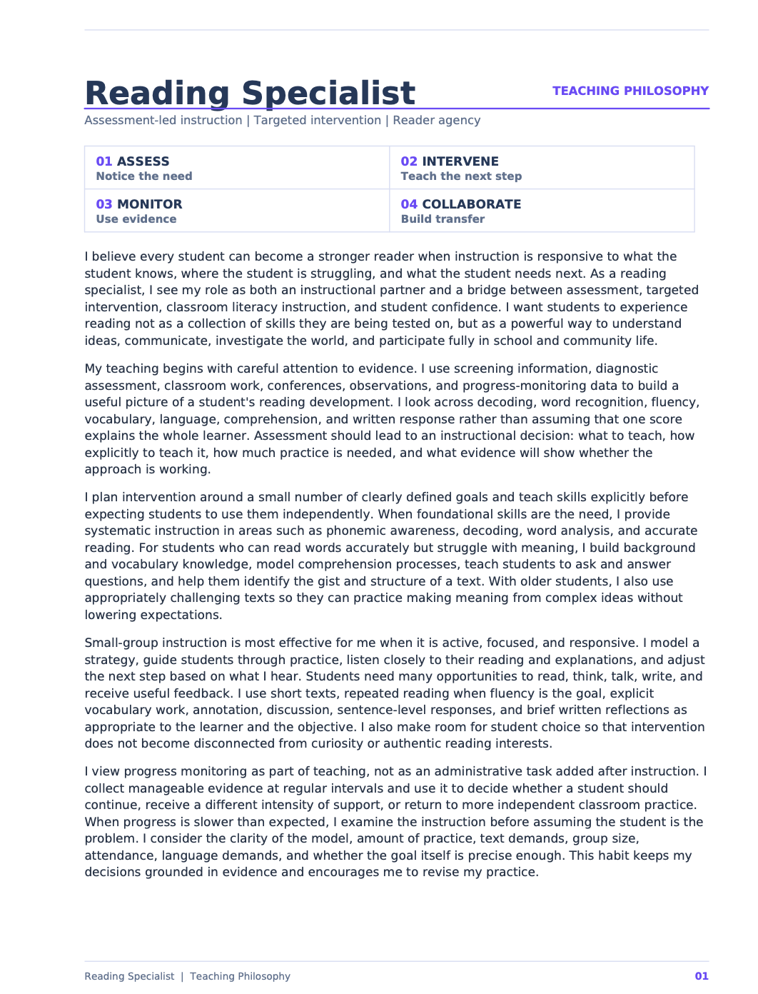 Reading Specialist Teaching Philosophy - AI Teaching Philosophy Generator, 50+ Real Teaching Philosophy Examples