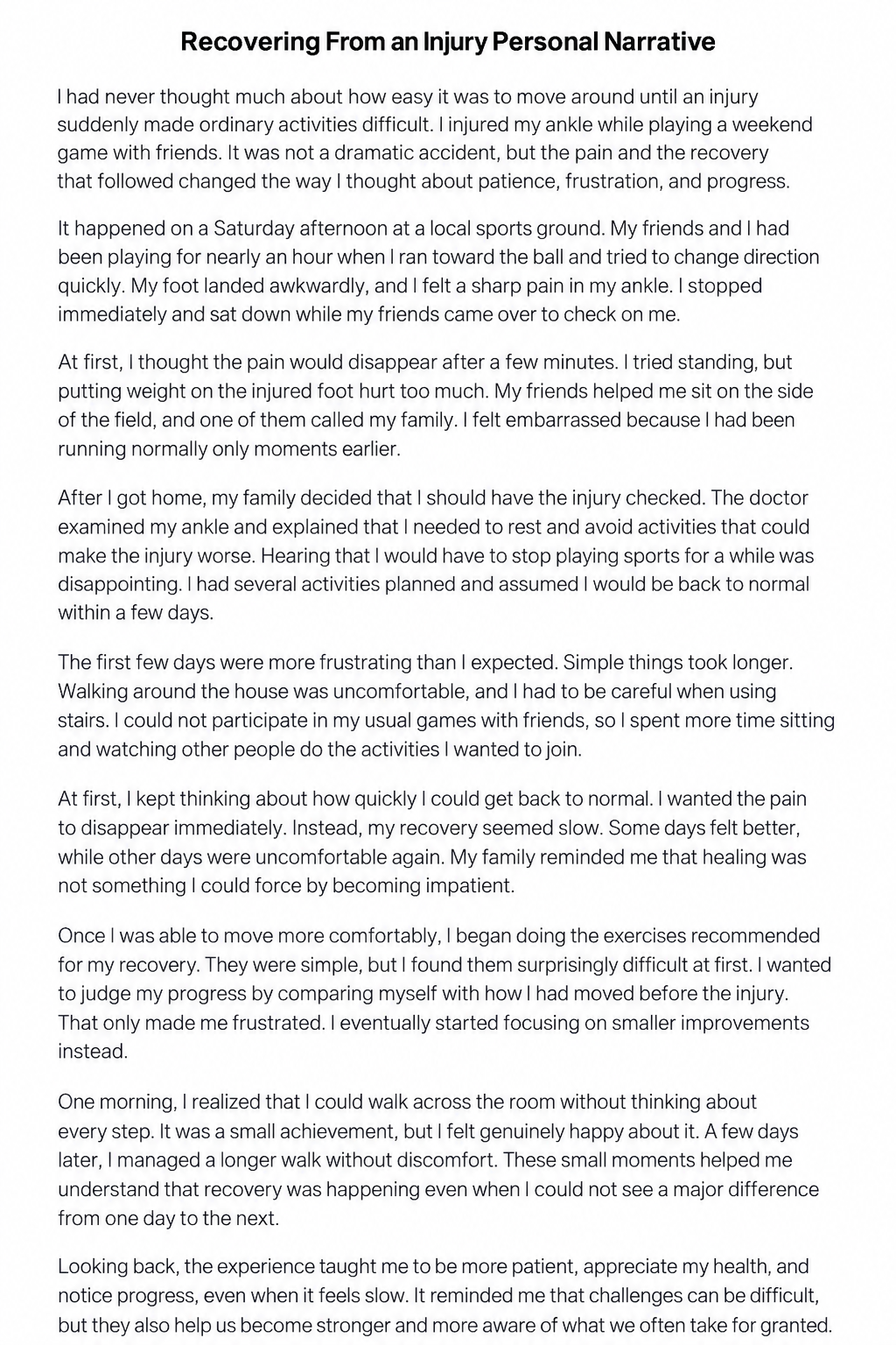 Recovering From an Injury Personal Narrative - Free AI Personal Narrative Generator, 50+ Real Personal Narrative Examples