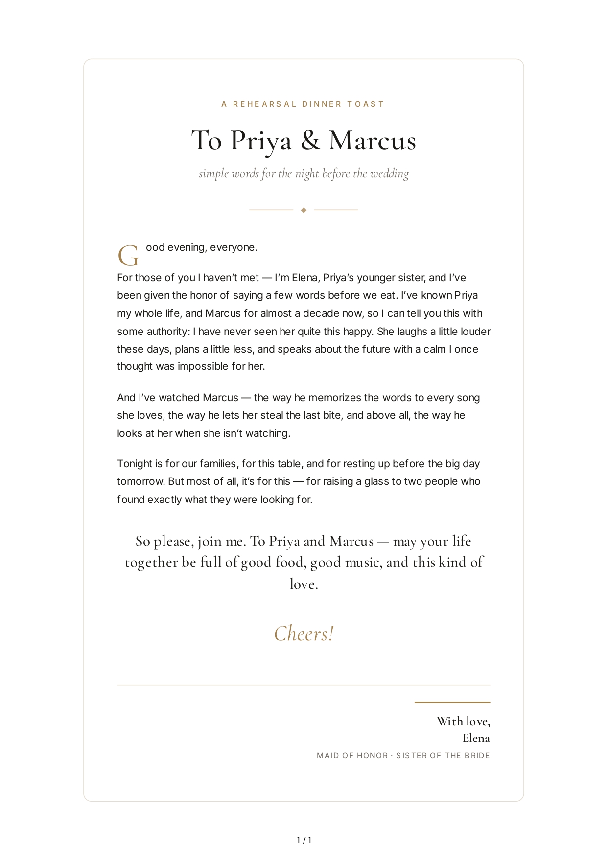 Rehearsal Dinner Toast - Free AI Wedding Toast Generator, 50+ Real Wedding Toast Examples