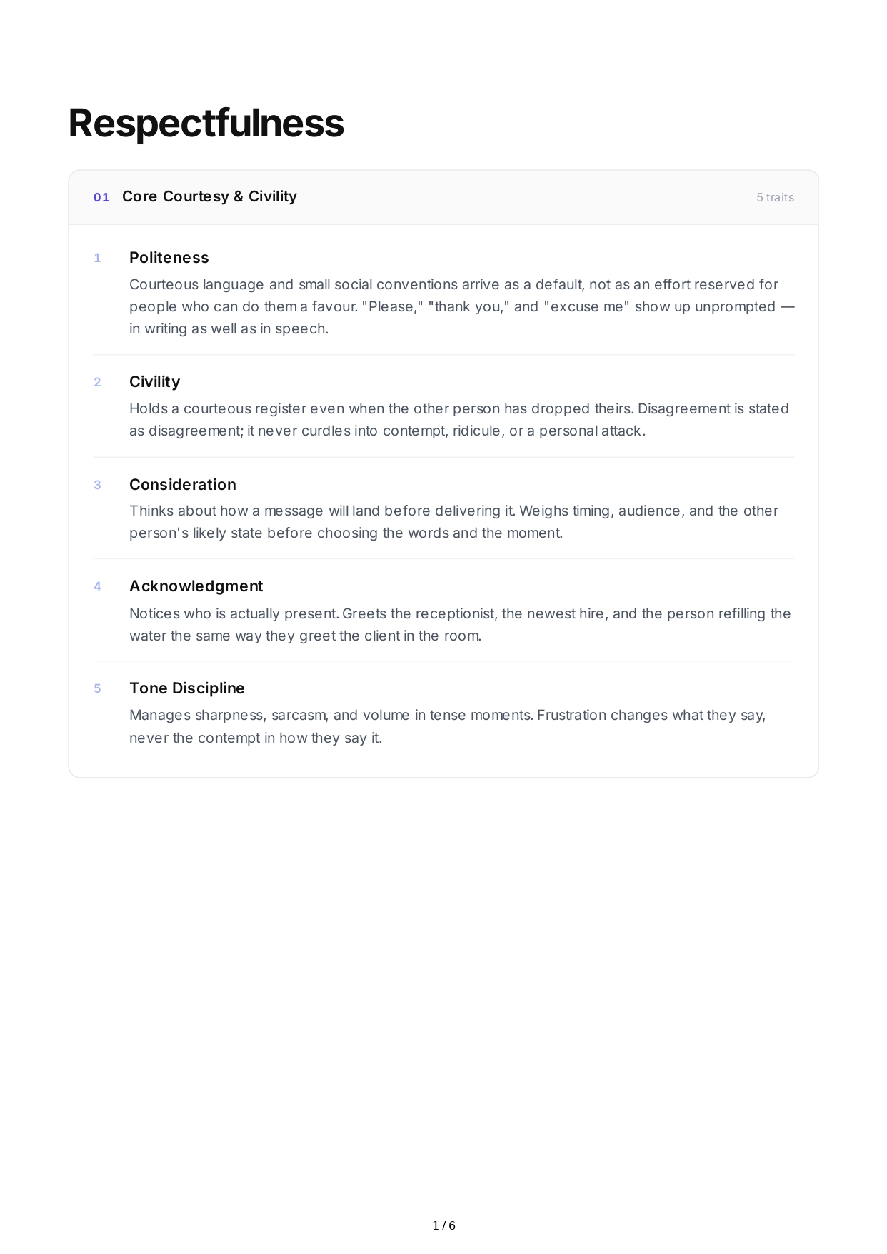 Respectfulness Personality Traits - Free AI Personality Traits Generator, 50+ Real Personality Traits Examples