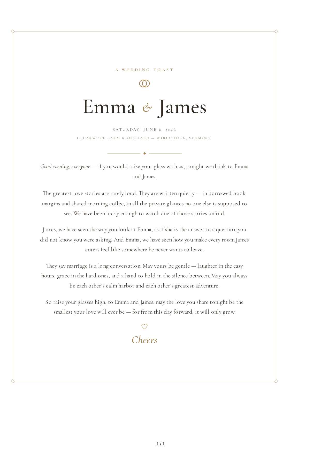 Romantic Wedding Toast - Free AI Wedding Toast Generator, 50+ Real Wedding Toast Examples