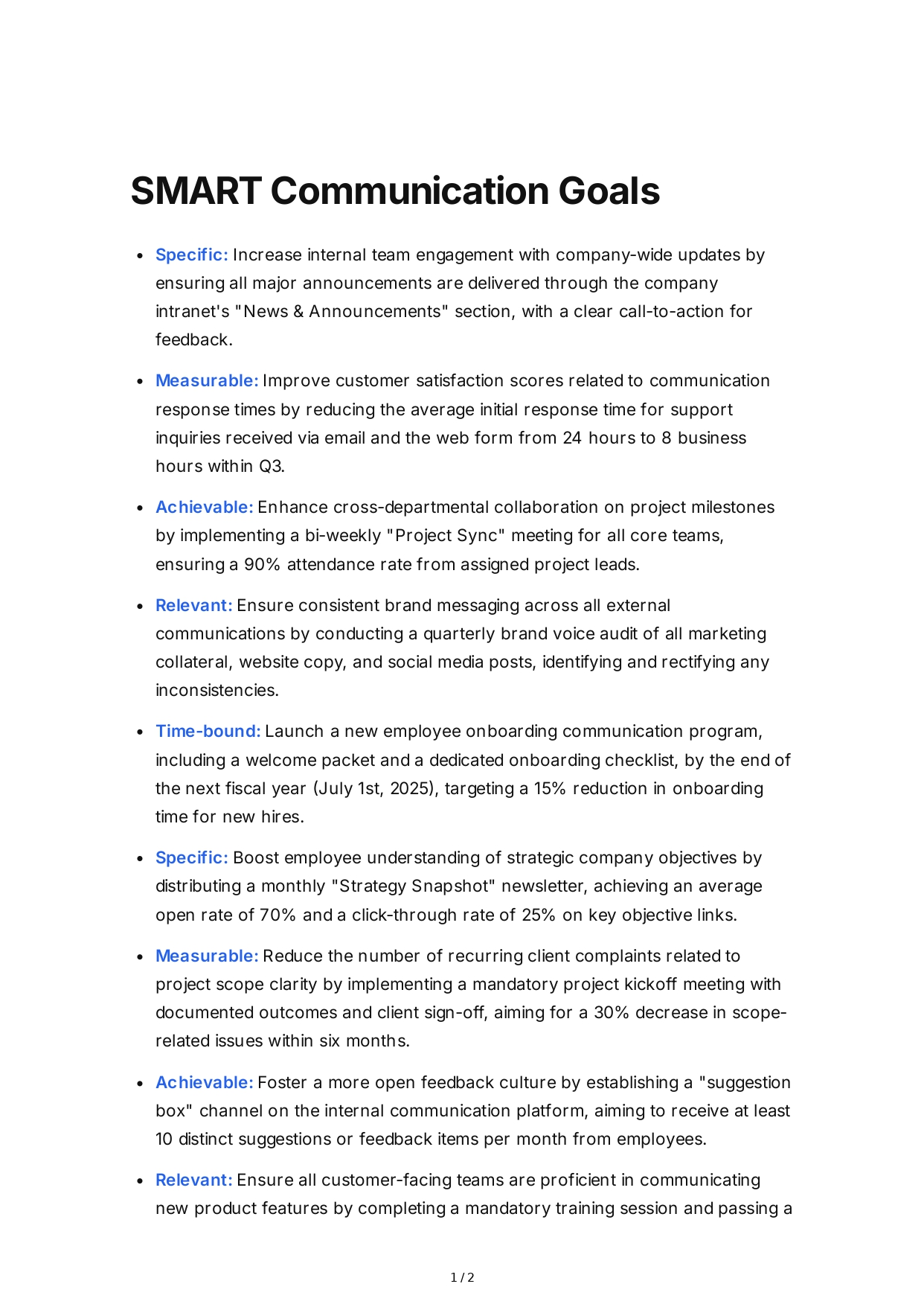 SMART Communication Goals - Free AI SMART Goals Generator, 50+ Real SMART Goals Examples