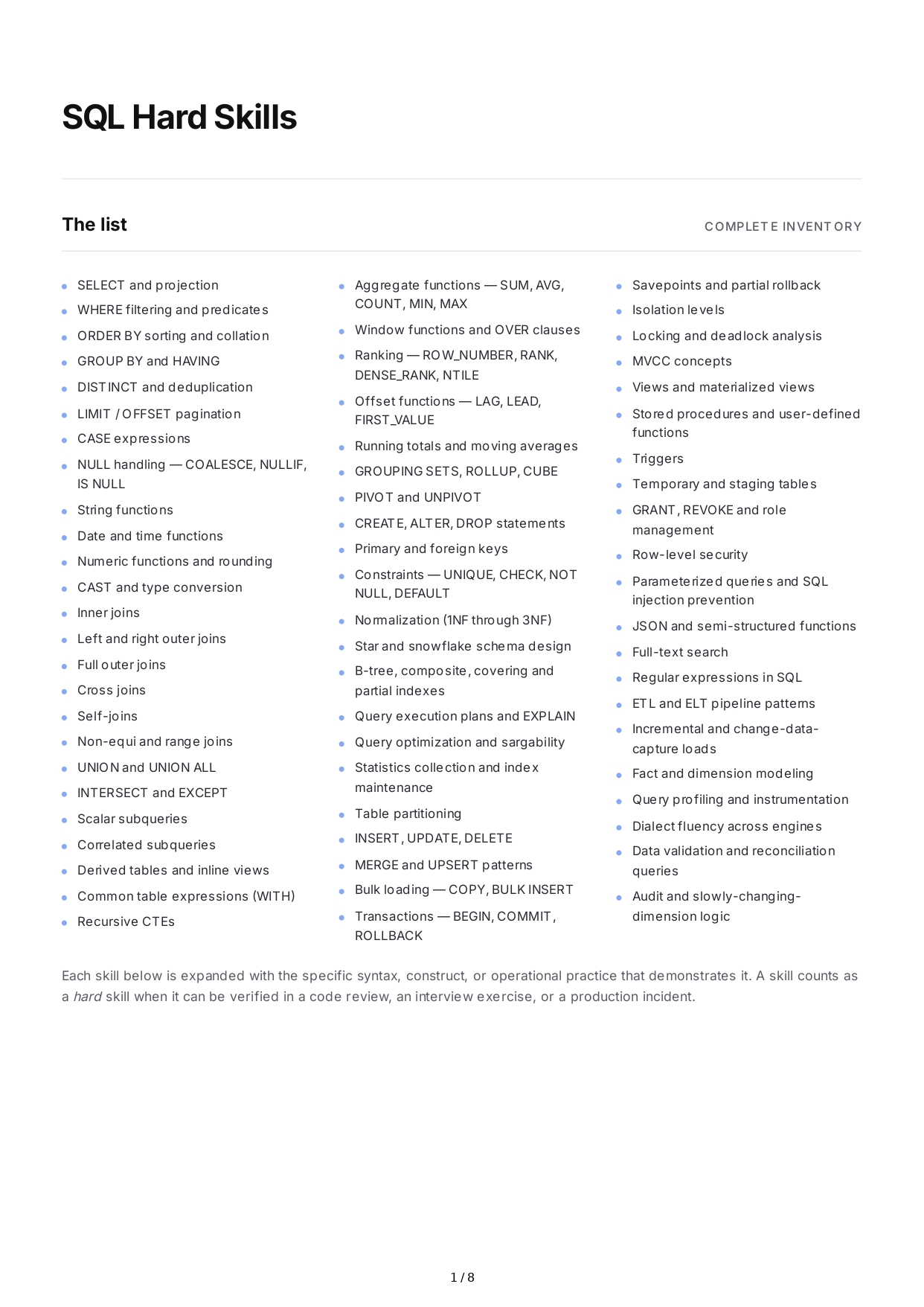 SQL Hard Skills - Free AI Hard Skills Generator, 50+ Real Hard Skills Examples