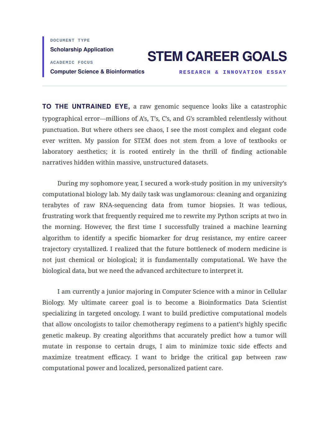 STEM Career Goals Scholarship Essay - Free AI Scholarship Essay Generator, 50+ Real Scholarship Essay Examples