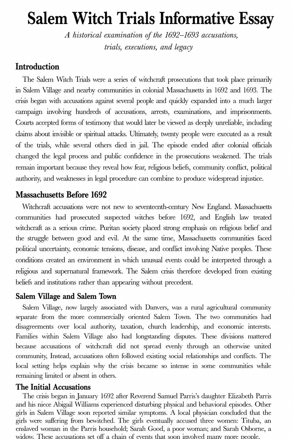 Salem Witch Trials Informative Essay - Free AI Informative Essay Generator, 50+ Real Informative Essay Examples