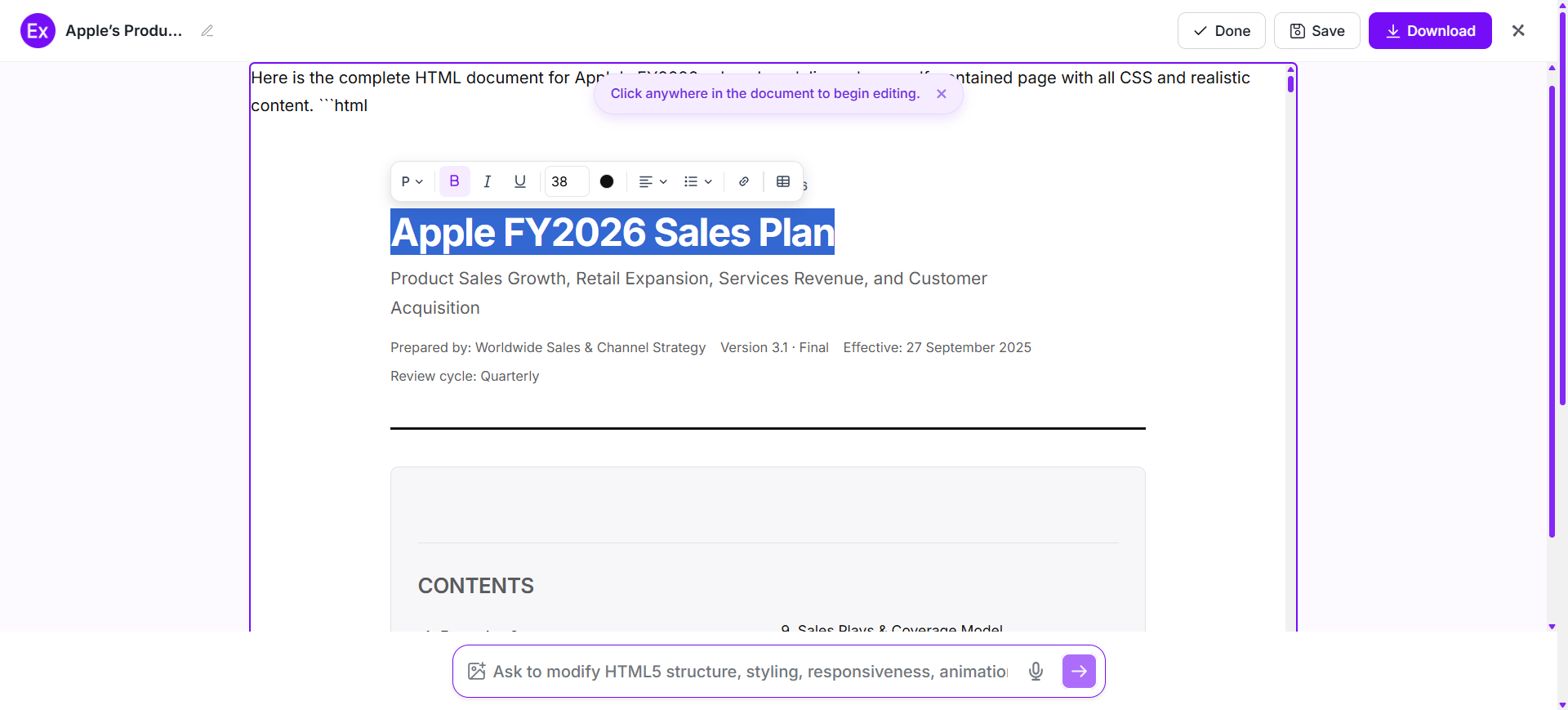 Customize Sales Plan In The Online Editor