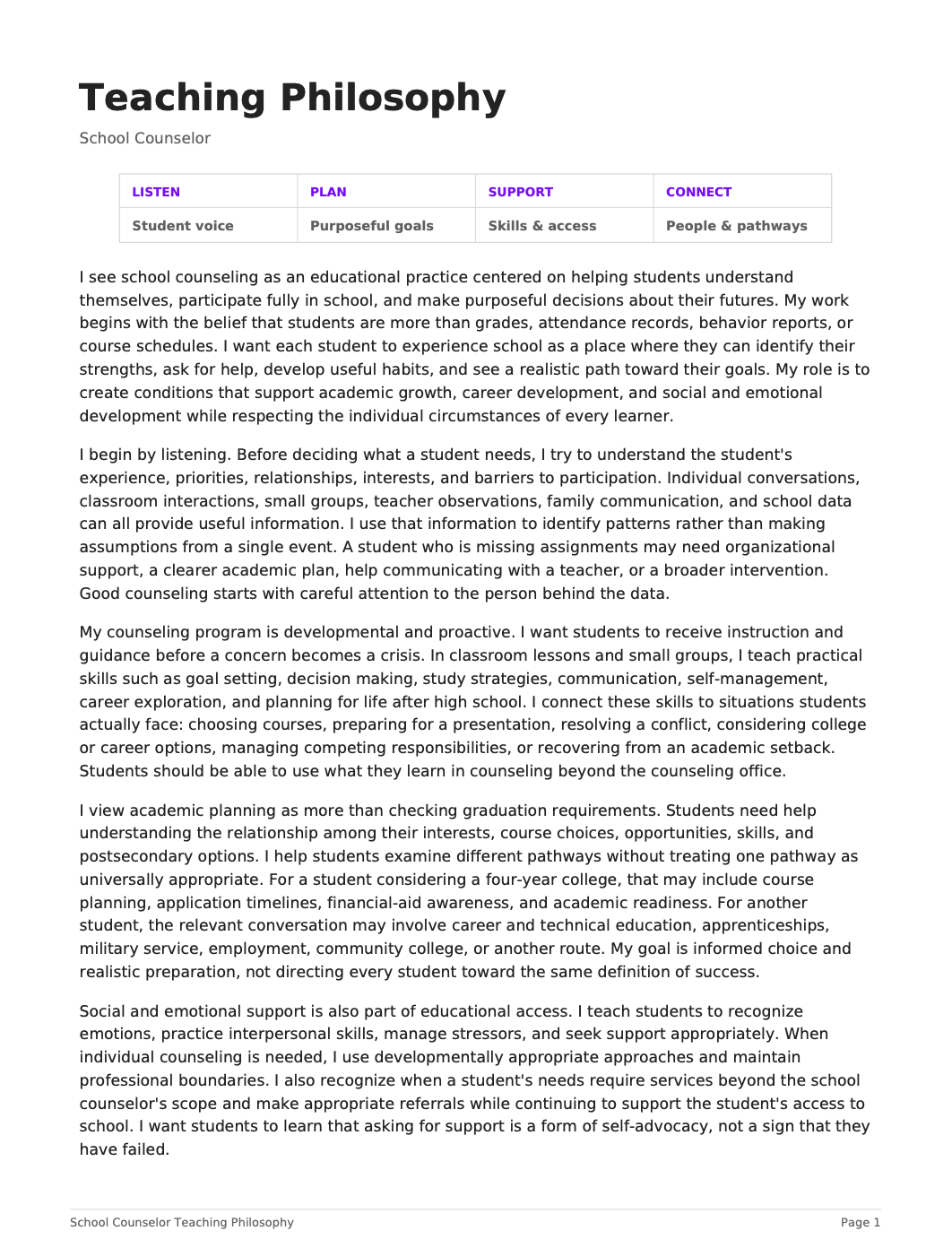 School Counselor Teaching Philosophy - AI Teaching Philosophy Generator, 50+ Real Teaching Philosophy Examples
