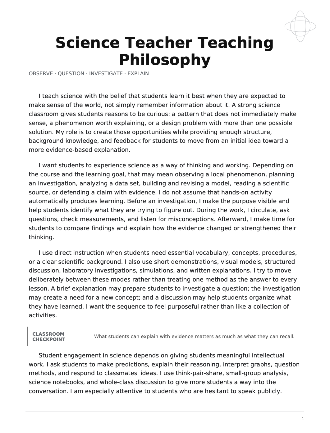 Science Teacher Teaching Philosophy - AI Teaching Philosophy Generator, 50+ Real Teaching Philosophy Examples