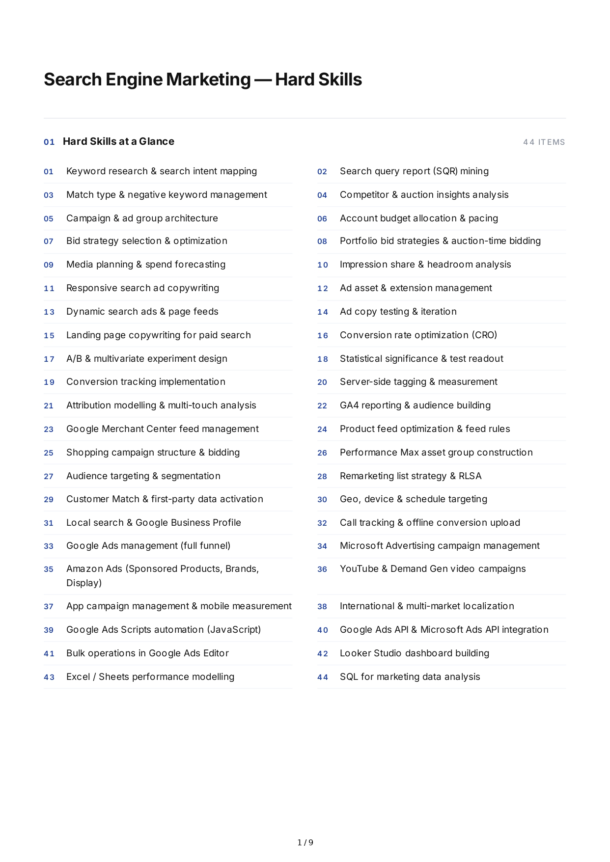 Search Engine Marketing Hard Skills - Free AI Hard Skills Generator, 50+ Real Hard Skills Examples