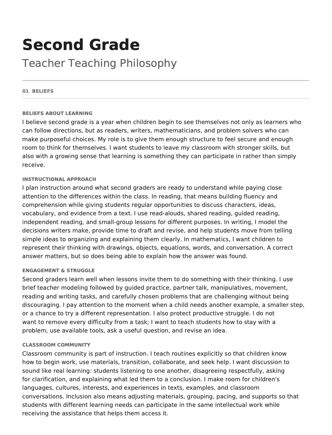 Second Grade Teacher Teaching Philosophy - AI Teaching Philosophy Generator, 50+ Real Teaching Philosophy Examples