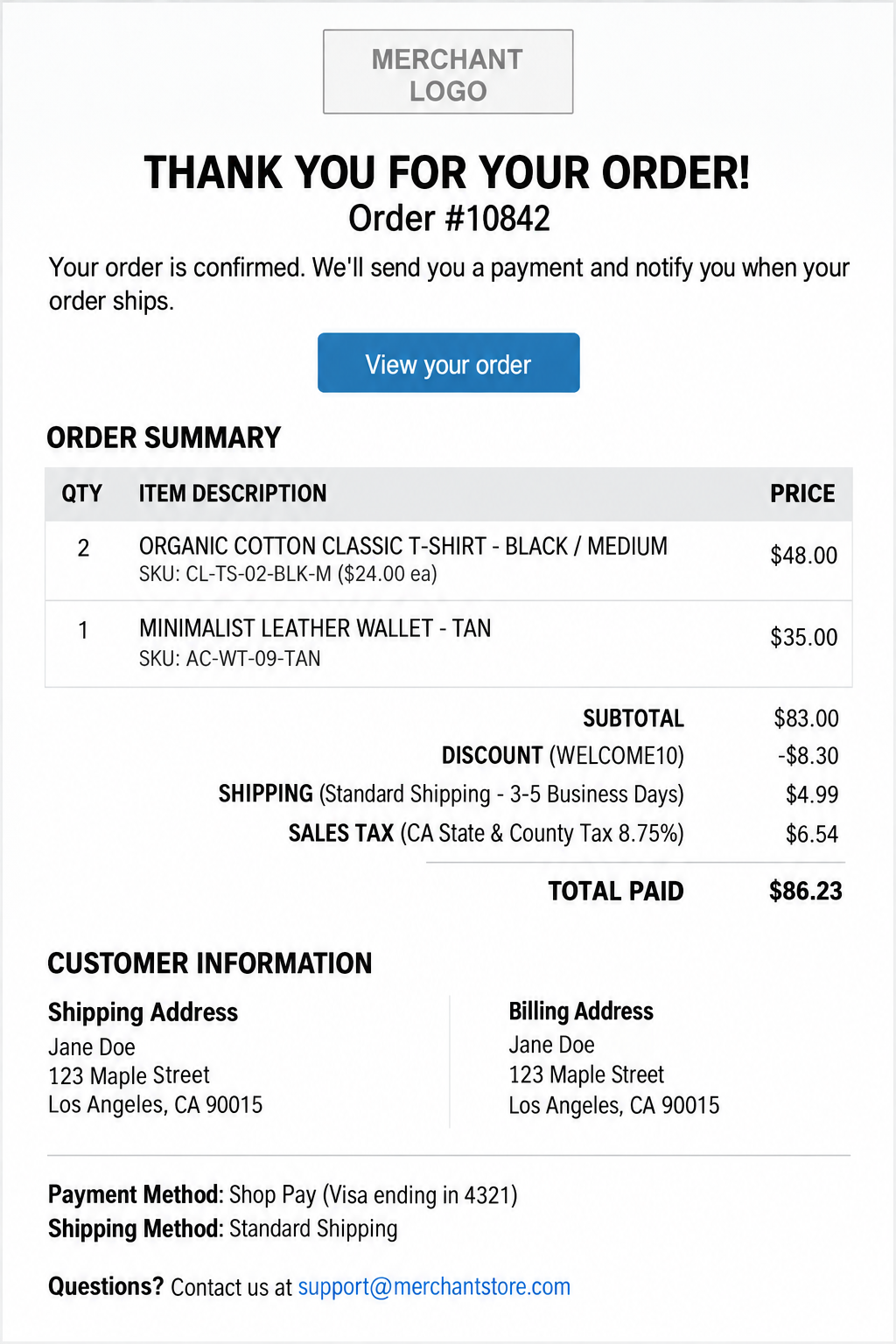 Shopify Email Order Confirmation & Receipt. - Free AI Receipt Generator, 50+ Real Receipt Examples