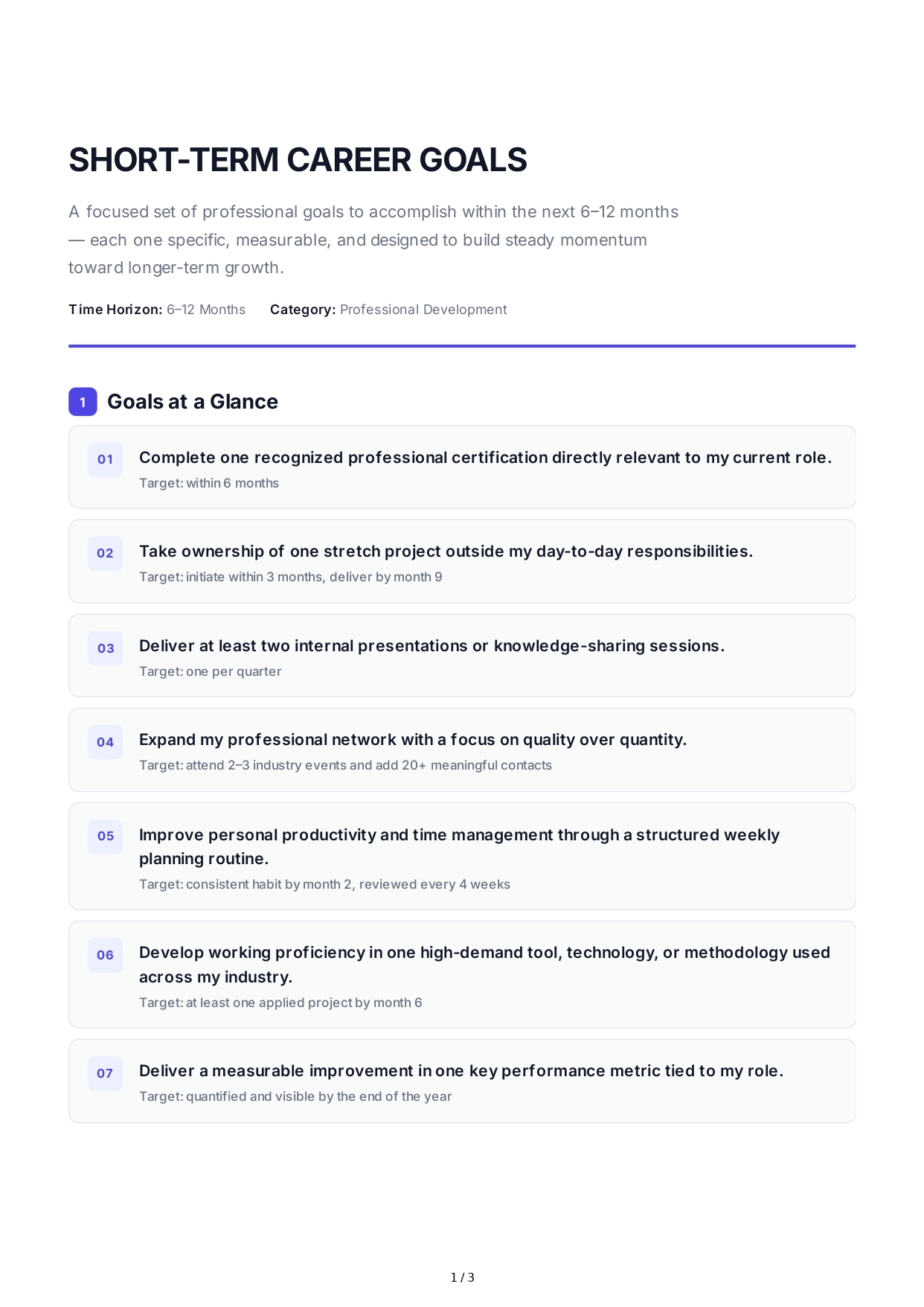Short-Term Career Goals - Free AI Short Term Goals Generator, 50+ Real Short Term Goals Examples