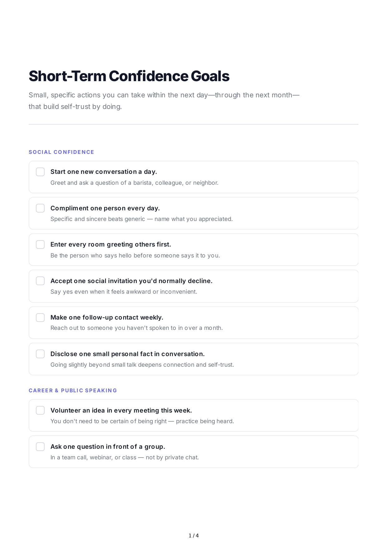 Short-Term Confidence Goals - Free AI Short Term Goals Generator, 50+ Real Short Term Goals Examples