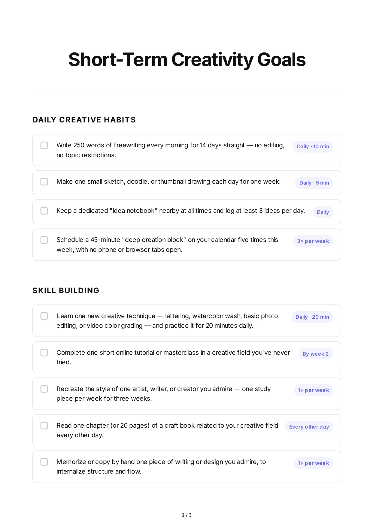 Short-Term Creativity Goals - Free AI Short Term Goals Generator, 50+ Real Short Term Goals Examples
