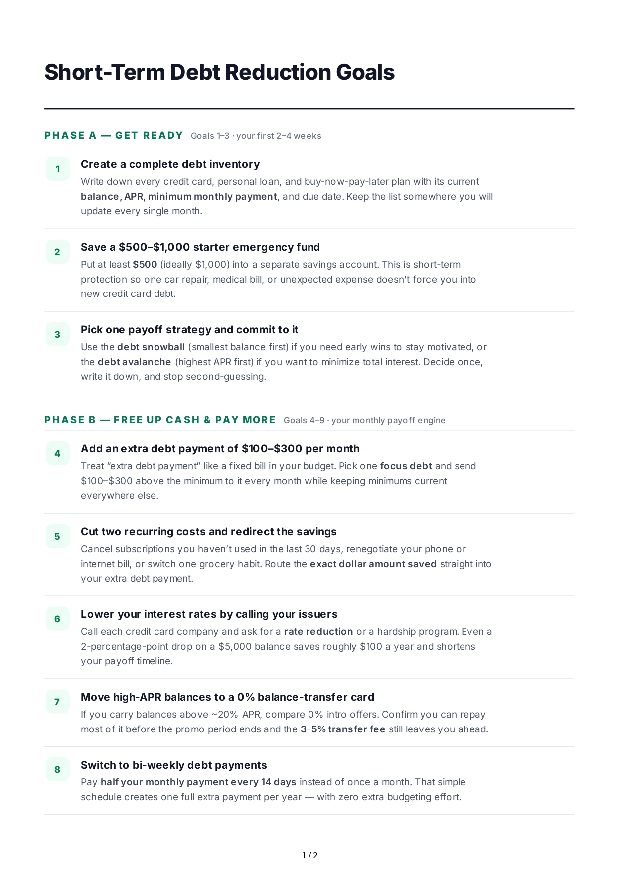 Short-Term Debt Reduction Goals - Free AI Short Term Goals Generator, 50+ Real Short Term Goals Examples