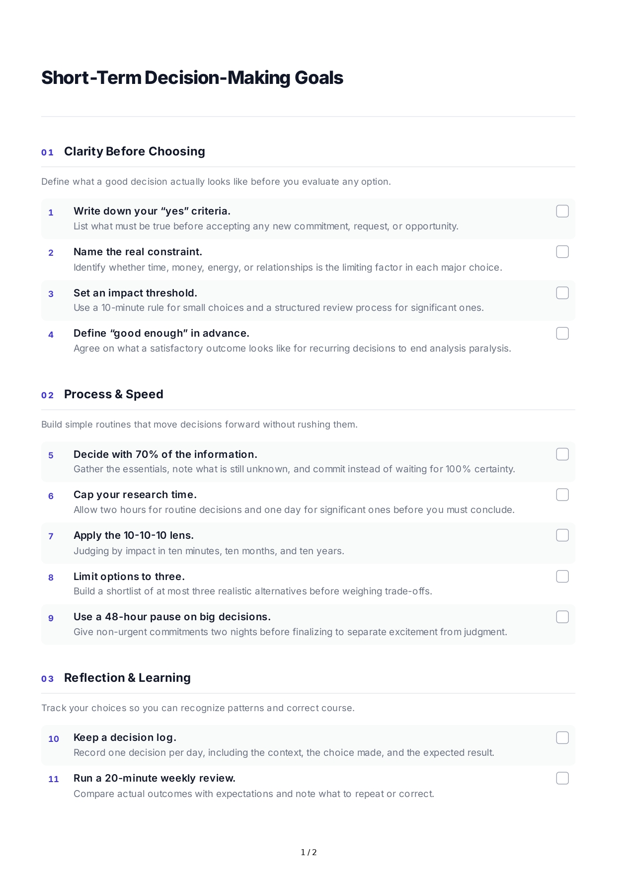 Short-Term Decision-Making Goals - Free AI Short Term Goals Generator, 50+ Real Short Term Goals Examples