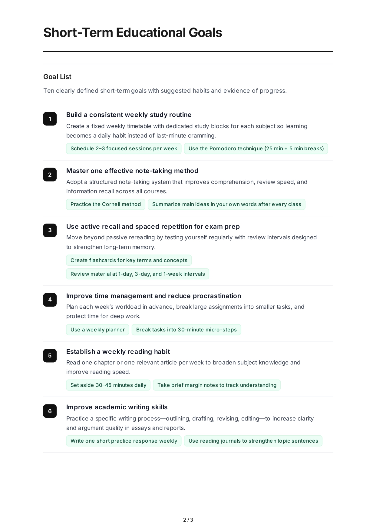 Short-Term Educational Goals - Free AI Short Term Goals Generator, 50+ Real Short Term Goals Examples