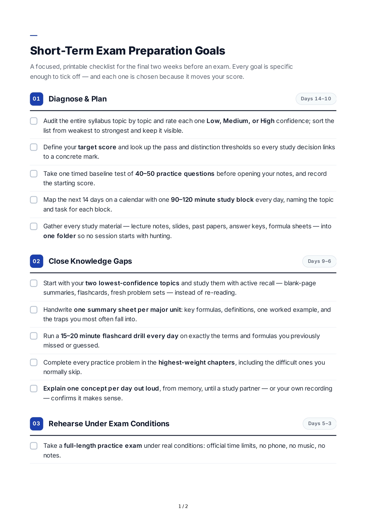 Short-Term Exam Preparation Goals - Free AI Short Term Goals Generator, 50+ Real Short Term Goals Examples