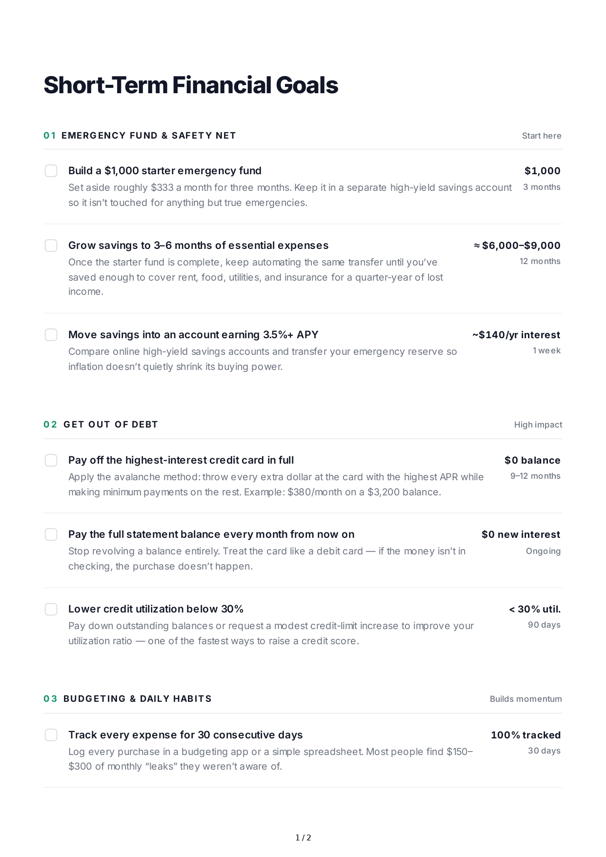 Short-Term Financial Goals - Free AI Short Term Goals Generator, 50+ Real Short Term Goals Examples