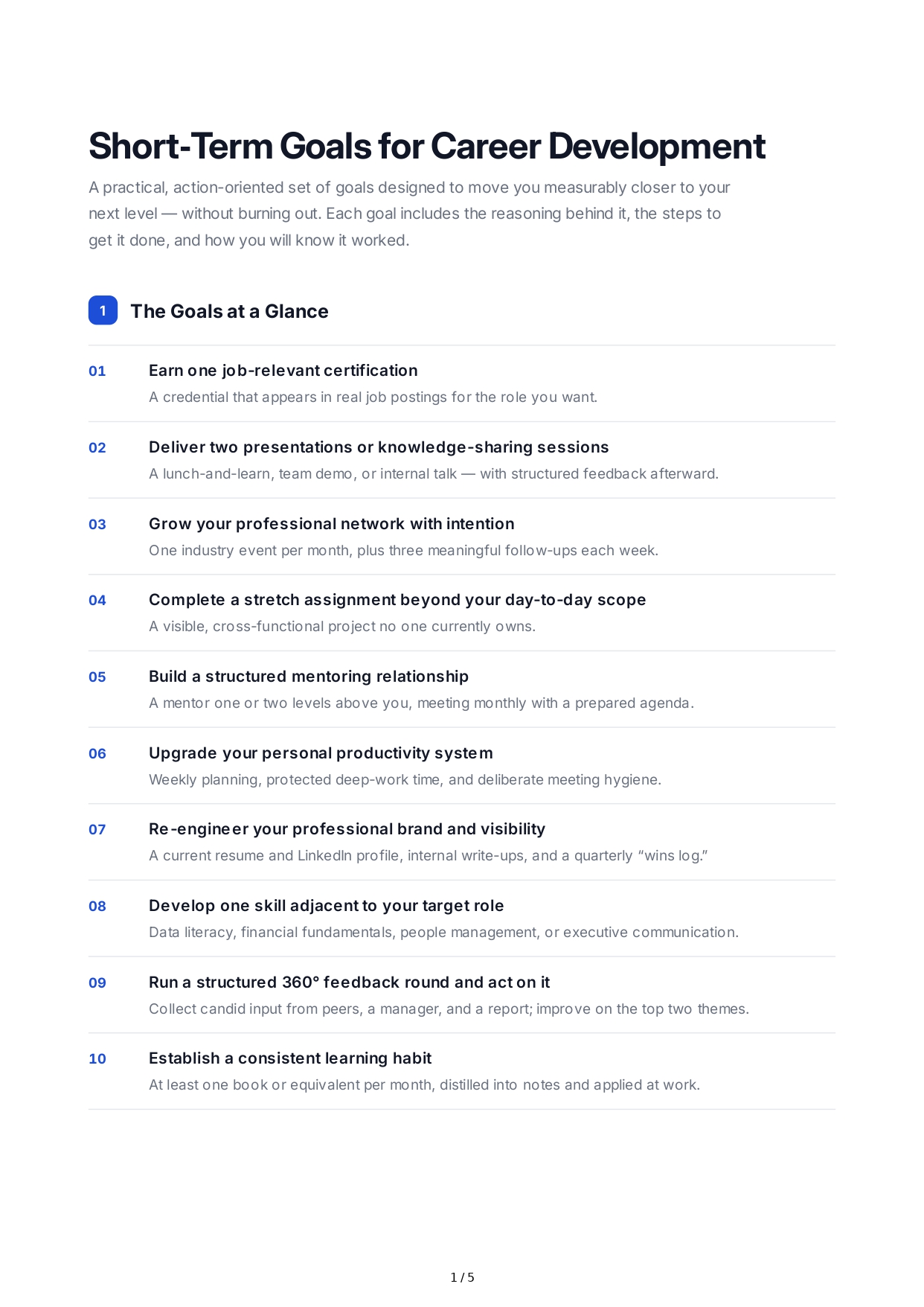 Short-Term Goals for Career Development - Free AI Short Term Goals Generator, 50+ Real Short Term Goals Examples